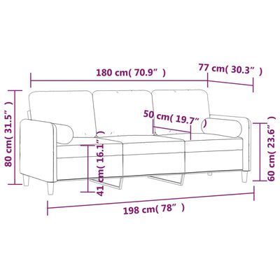 vidaXL trīsvietīgs dīvāns ar spilveniem, gaiši pelēka, 180 cm, samts