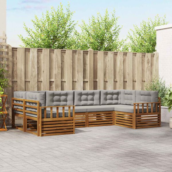 vidaXL Dīvāna komplekti ar spilvenu 6 pcs Dabīgs un gai&scaron;i pelēks