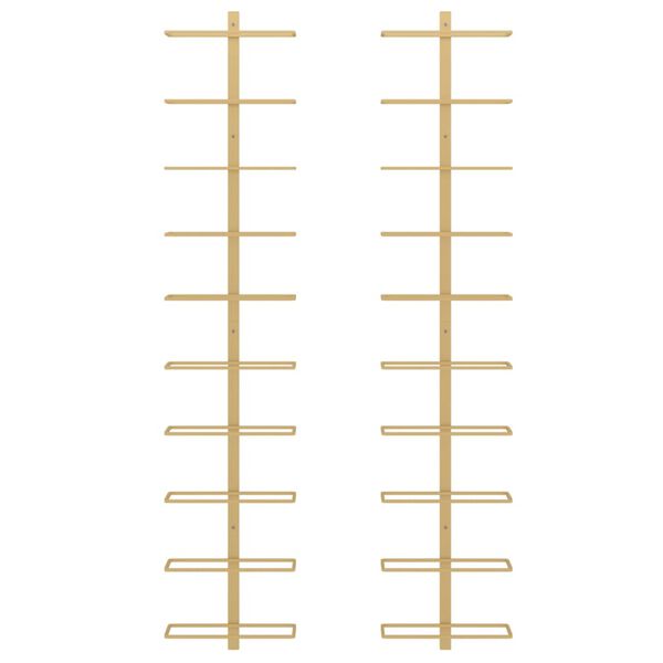 vidaXL vīna pudeļu sienas plaukti 10 pudelēm, 2 gab., zeltains metāls