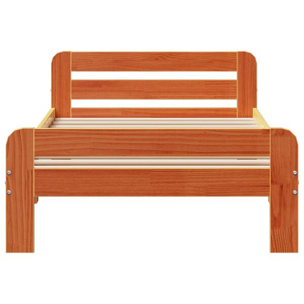 vidaXL gulta bez matrača, vaska brūnas, 90x190 cm, priedes masīvkoks