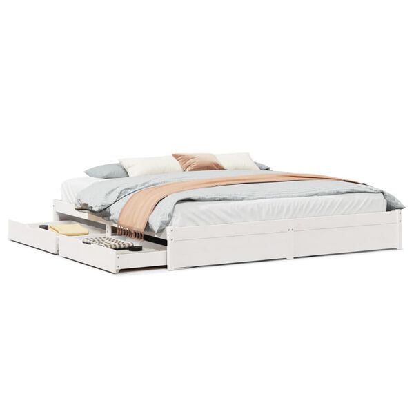 vidaXL gulta bez matrača, balts, 200x200 cm, priedes masīvkoks