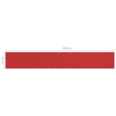 vidaXL balkona aizslietnis, 75x500 cm, sarkans HDPE