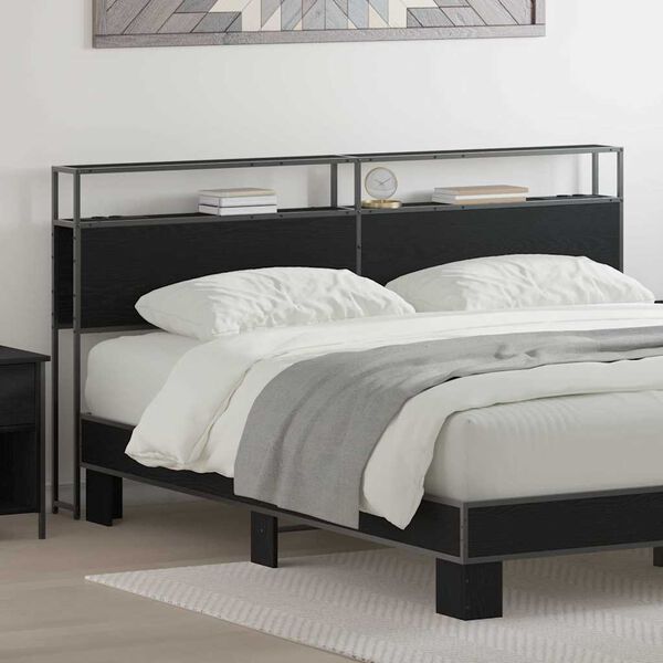 vidaXL Uzglabā&scaron;anas galvas balsts Melns ozols 200 cm Inženierijas koks