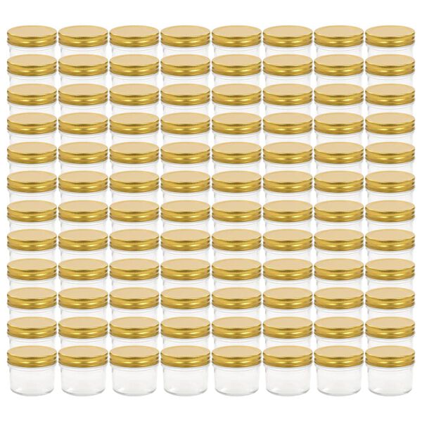 vidaXL ievārījuma burciņas, zelta krāsas vāciņi, 96 gab., 110 ml