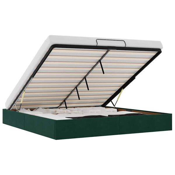 vidaXL Osmaņu gultas rāmis bez matrača, tum&scaron;i zaļ&scaron;, 200x200 cm samts