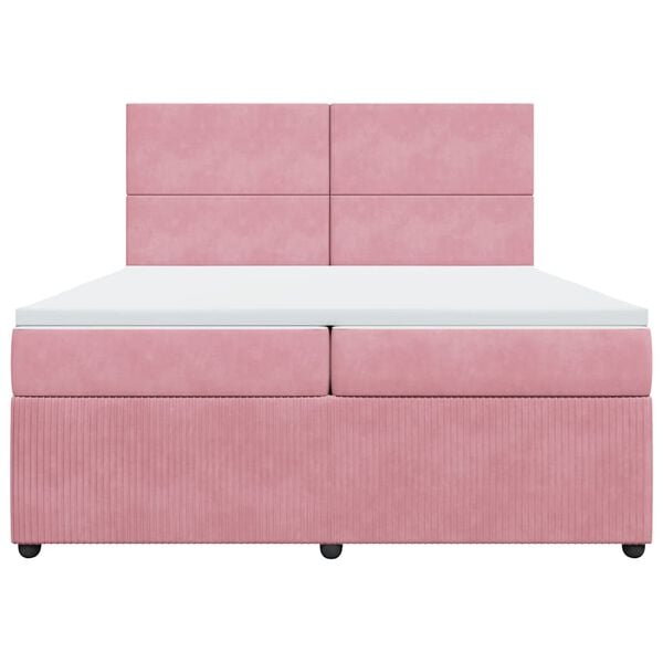 vidaXL atsperu gulta ar matraci, rozā samts, 200x200 cm