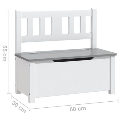 vidaXL bērnu sols ar kasti, balts ar pelēku, 60x30x55 cm, MDF