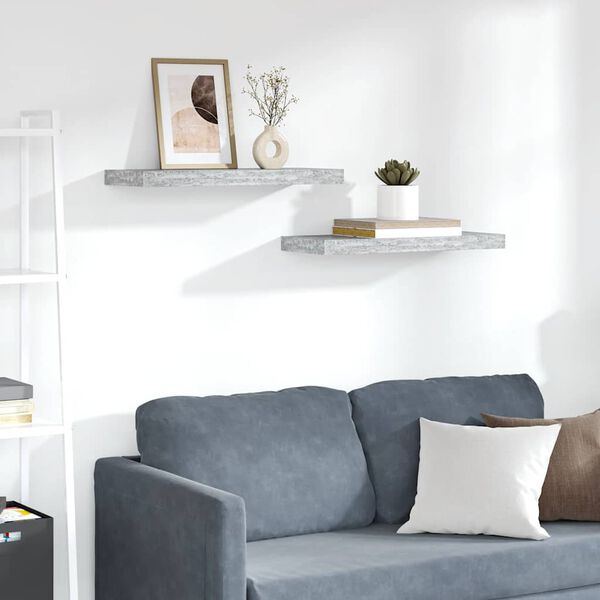 vidaXL sienas plaukti, 2 gab., betona pelēki, 60x23,5x3,8 cm, MDF