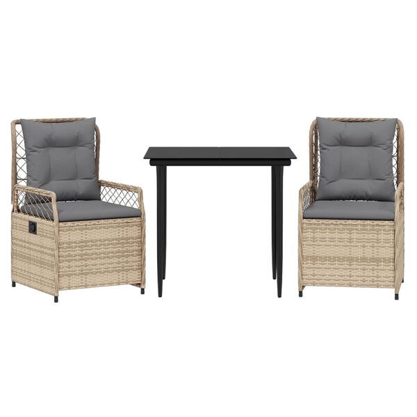 vidaXL 3-daļīgs dārza mēbeļu komplekts, matrači, bēša PE rotangpalma