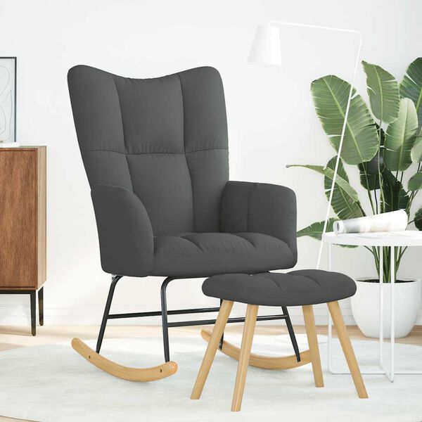 vidaXL &scaron;ūpuļkrēsls ar kājsoliņu, tum&scaron;i pelēks audums