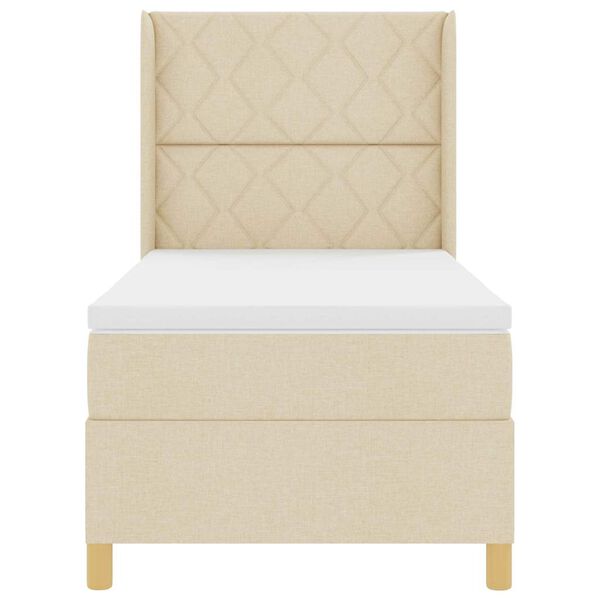 vidaXL Kastītes atsperu gulta ar matraci Krēmkrāsa 100 x 200 cm audums