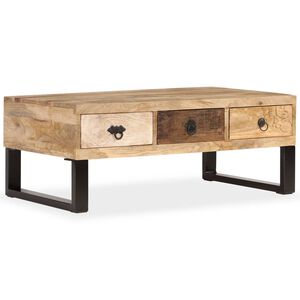 vidaXL kafijas galdiņ&scaron;, 90x50x35 cm, 3 atvilktnes, mango masīvkoks