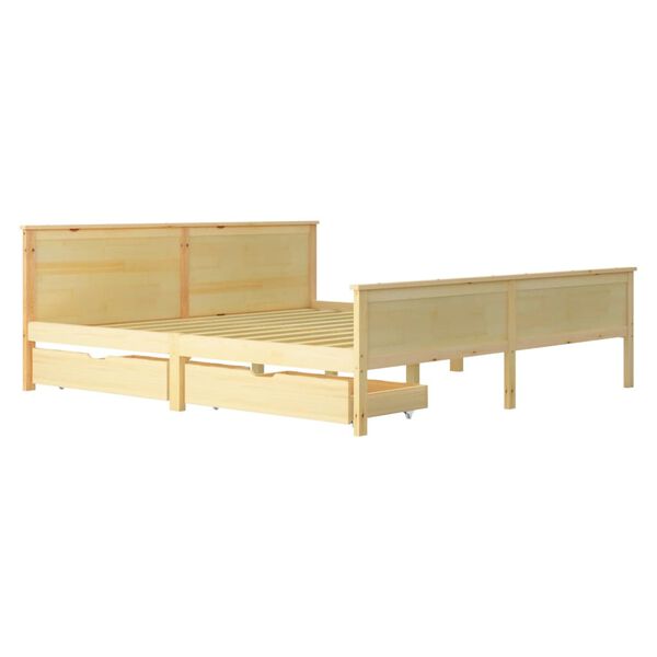 vidaXL gultas rāmis ar 2 atvilktnēm, priedes masīvkoks, 200x200 cm