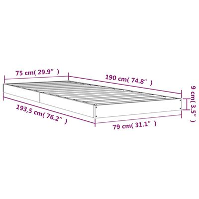 vidaXL gultas rāmis, 75x190 cm, mazs vienvietīgs, priedes masīvkoks