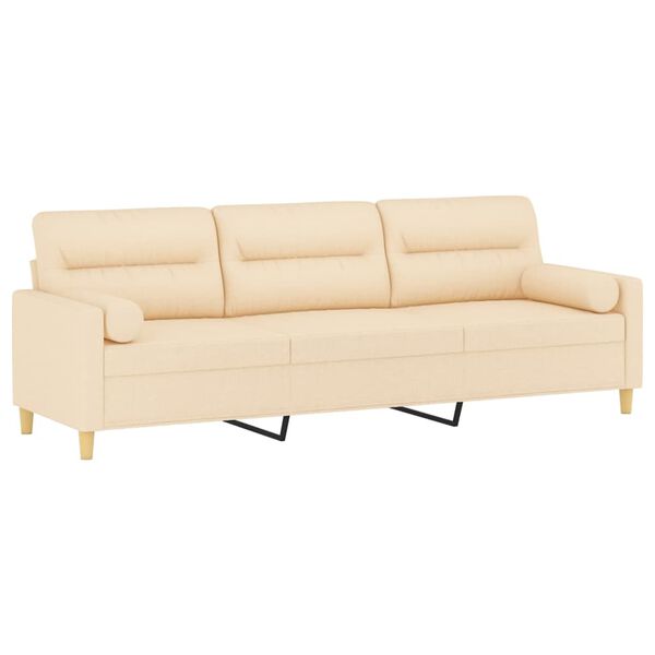 vidaXL trīsvietīgs dīvāns ar spilveniem, krēmkrāsas, 210 cm, audums