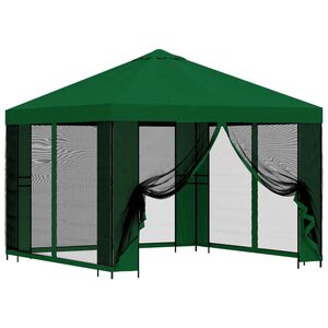 vidaXL Dārza paviljons ar sānu sienām 3 x 3 m Zaļa