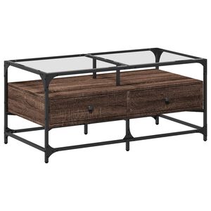 vidaXL kafijas galdiņ&scaron; ar stikla virsmu ozola 98,5x50x45 cm tērauds