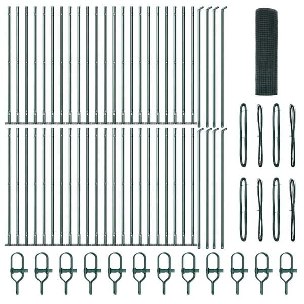 vidaXL Žoga āķis Zaļa 100 x 0,6 m (25 x 25 mm acs) Tērauds un PVC