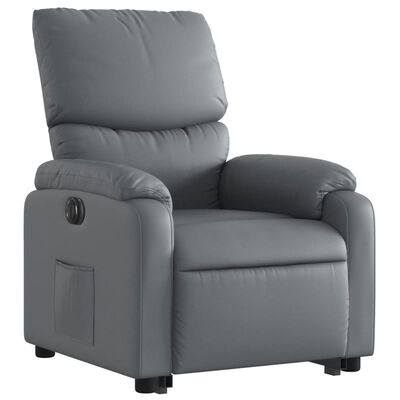 vidaXL elektrisks atpūtas krēsls, paceļams, pelēka mākslīgā āda