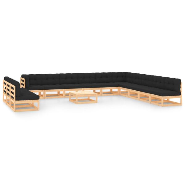 vidaXL 14-daļīgs dārza mēbeļu komplekts ar antracītpelēkiem matračiem