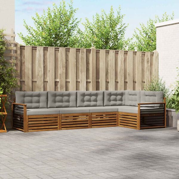 vidaXL Āra dīvānu komplekts ar spilvenu 5 pcs Dabīgs un gai&scaron;i pelēks