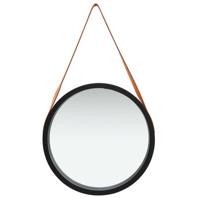 vidaXL sienas spogulis ar siksnu, 50 cm, melns