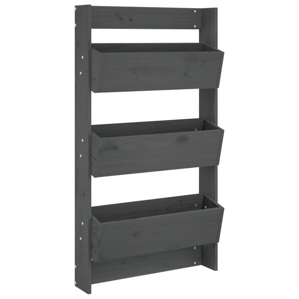 vidaXL puķu kaste, 3 līmeņi, 60x18,5x110 cm, pelēka, priedes masīvkoks