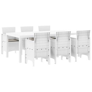 vidaXL Dārza ēdamgalds 7 pcs Balts Polt rattan