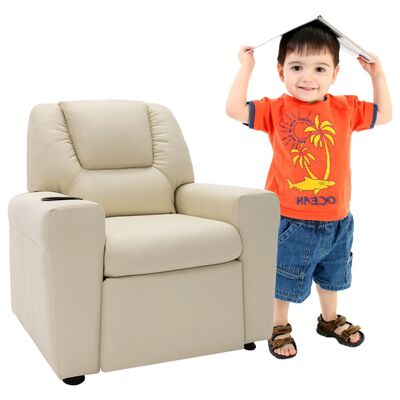 vidaXL bērnu atpūtas krēsls, atgāžams, krēmbalta mākslīgā āda