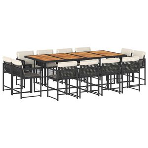 vidaXL 13-daļīgs dārza mēbeļu komplekts ar matračiem, melns PE