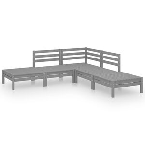 vidaXL 5-daļīgs dārza atpūtas mēbeļu komplekts, pelēks priedes koks