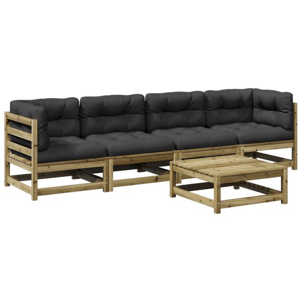 vidaXL 5-daļīgs dārza dīvānu komplekts, matrači, priede