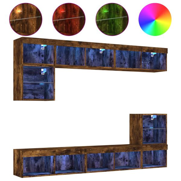 vidaXL 8-daļīgs TV skapī&scaron;u komplekts ar LED, ozola, inženierijas koks