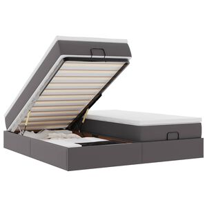 vidaXL Osmaņu gultas rāmis ar matračiem pelēks 200x200 cm mākslīgā āda