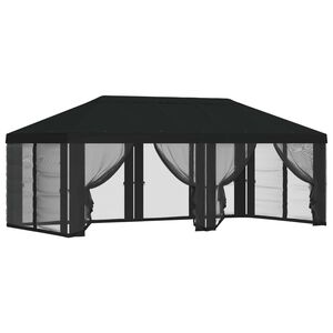 vidaXL Paviljona pārsegs ar sānu sienām Melns 600,5 x 300,5 cm