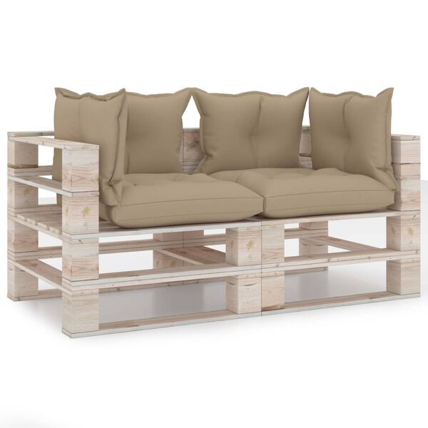 vidaXL divvietīgs dārza pale&scaron;u dīvāns ar matračiem, priedes koks