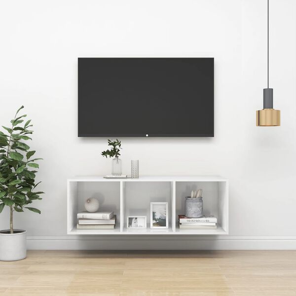 vidaXL sienas TV skapītis spīdīgi balts 37x37x107 cm inženierijas koks