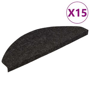 vidaXL kāpņu paklāji, 15 gab., pa&scaron;līmējo&scaron;i, 56x17x3 cm, melni