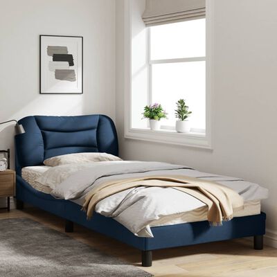 vidaXL gultas rāmis ar LED, zils audums, 90x200 cm