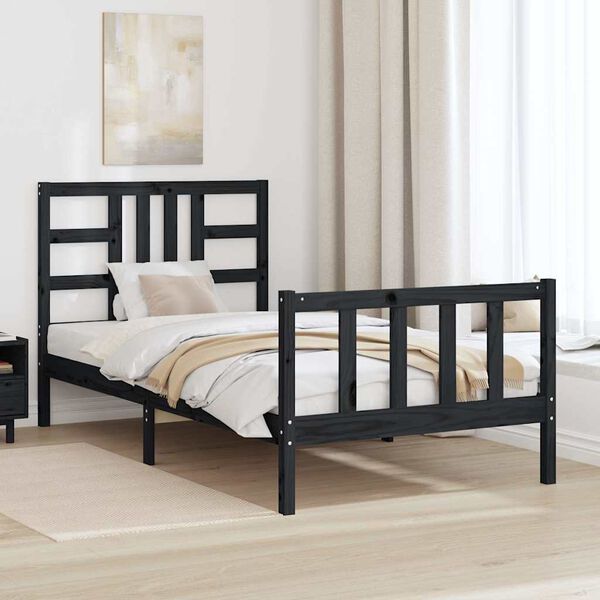 vidaXL gultas rāmis ar galvgali, 100x200 cm, masīvkoks, melns