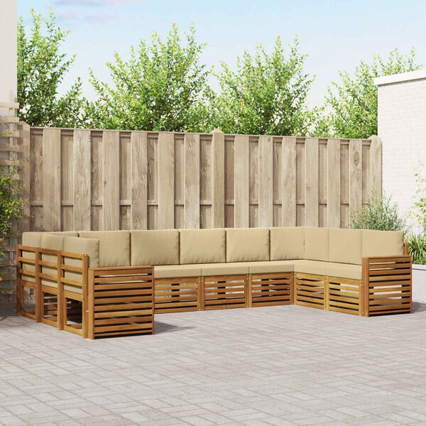 vidaXL Stūru dīvānu komplekts ar spilvenu 10 pcs Dabisks un bē&scaron;s