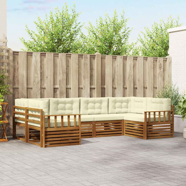 vidaXL Āra dīvānu komplekts ar spilvenu 6 pcs Dabisks un krējuma