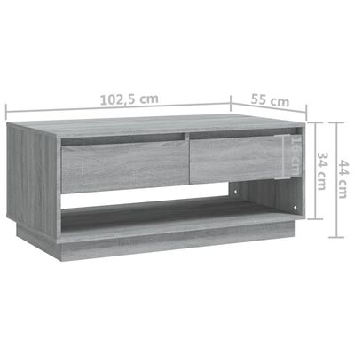 vidaXL kafijas galdiņš, pelēcīga ozola, 102,5x55x44 cm, skaidu plāksne