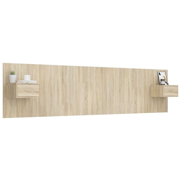 vidaXL gultas galvgalis ar skapī&scaron;iem, ozola krāsā, inženierijas koks