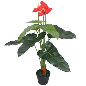 vidaXL mākslīgās antūrijas ar podiņu, 90 cm, sarkanas ar dzeltenu