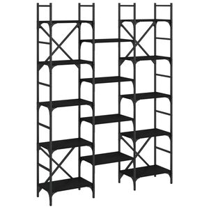 vidaXL grāmatplaukts, melns, 127,5x28,5x172,5 cm, inženierijas koks