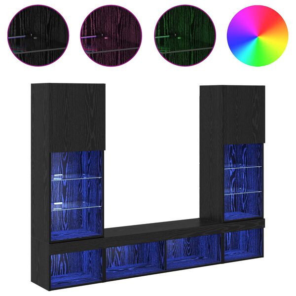 vidaXL TV sienas komplekti ar LED ar LED 5 pcs Melns ozolkoks