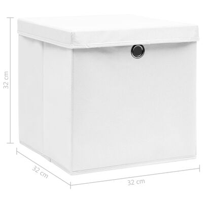 vidaXL uzglabāšanas kastes ar vāku, 10 gab., baltas, 32x32x32 cm