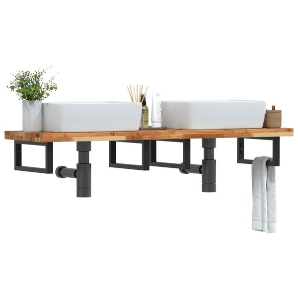 vidaXL izlietnes plaukts, stiprināms pie sienas, tērauds, akācija