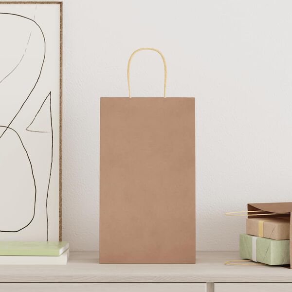 vidaXL papīra maisiņi 250 gab. ar rokturiem, brūni, 21x11x36 cm